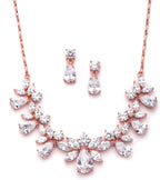 Mariell Rose Gold Multi-Shaped Cubic Zirconia Necklace & Earring Wedding Jewelry Set for Women and Brides