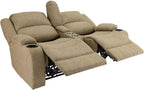 RecPro Charles 67" Double Recliner RV Sofa with Console and Cupholders | Zero Wall Loveseat for Camper | Wall Hugger Couch | Fifth Wheel Theater Seating | Replacement RV Furniture | Oatmeal Cloth