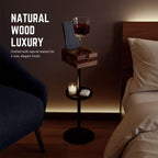 Drink Table for Small Spaces - Slim Pedestal Side Table with Real Wood Top & Stable Base for Coffee & Cocktails - Ideal for Tight Living Room & Bedroom Spaces (Walnut)