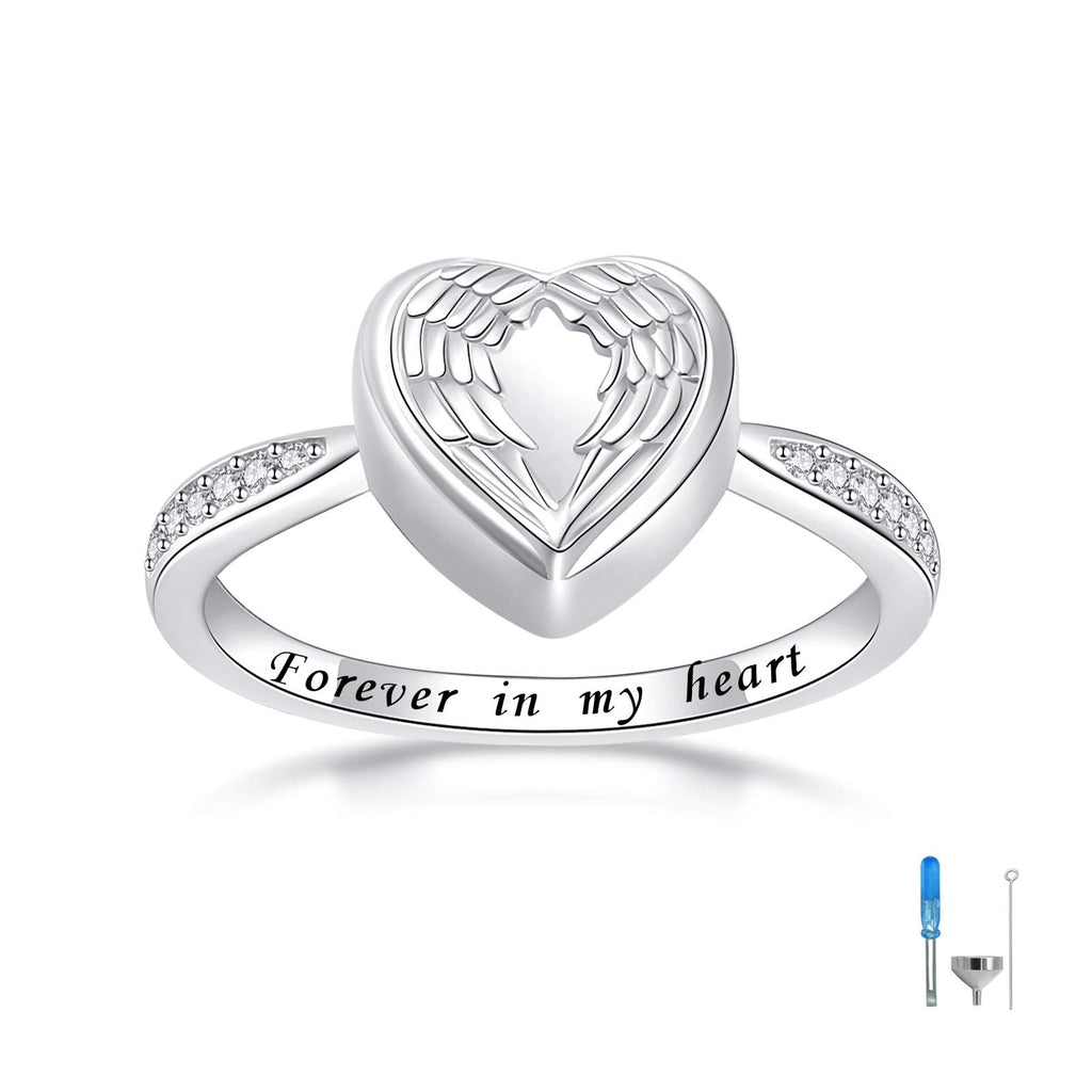 Angel Wing Heart Cremation Ring for Women - 925 Sterling Silver Holds Loved Ones Ashes Rings for Pet Human Ash