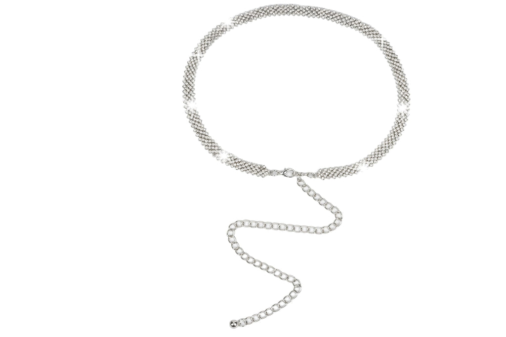 INOGIH Silver Rhinestone-Waist-Chain-Belt Formal Dress Belt Diamond Bling Wedding Bridal Belt for Women