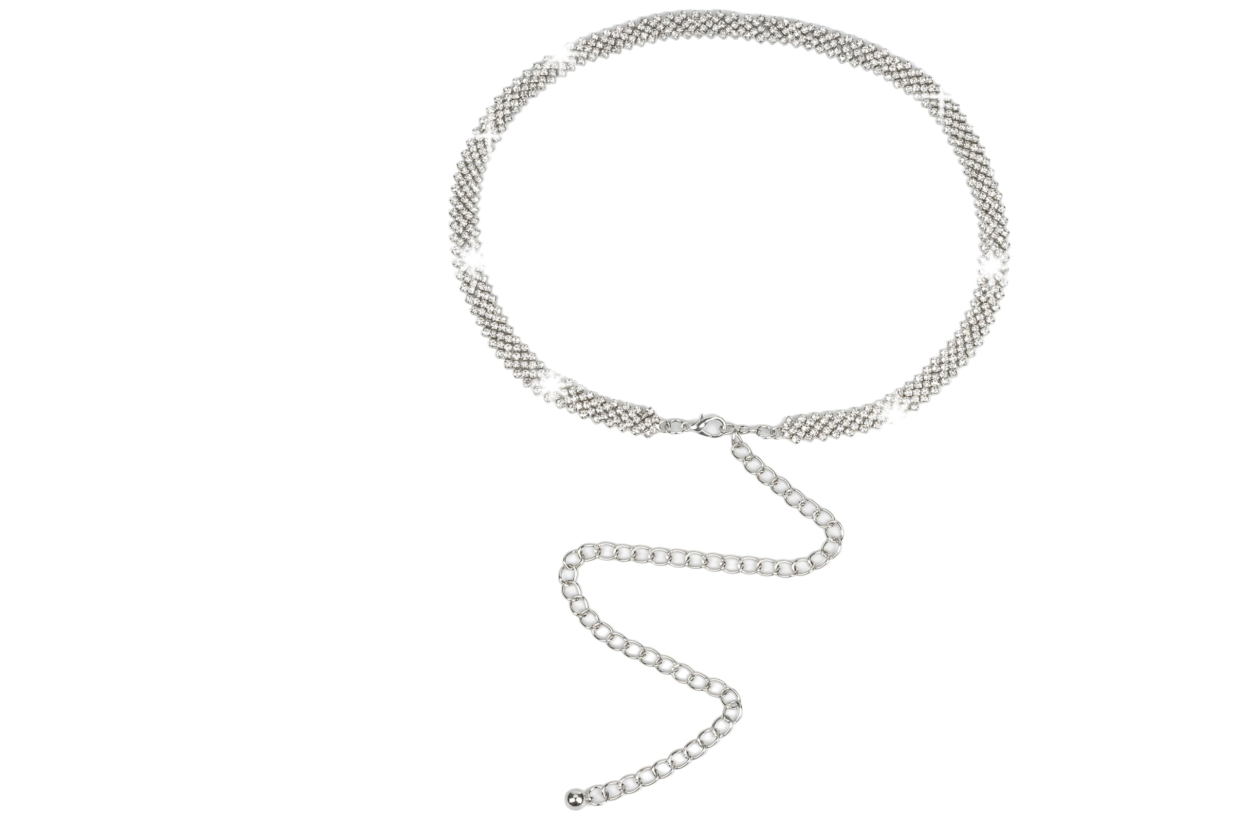 INOGIH Silver Rhinestone-Waist-Chain-Belt Formal Dress Belt Diamond Bling Wedding Bridal Belt for Women