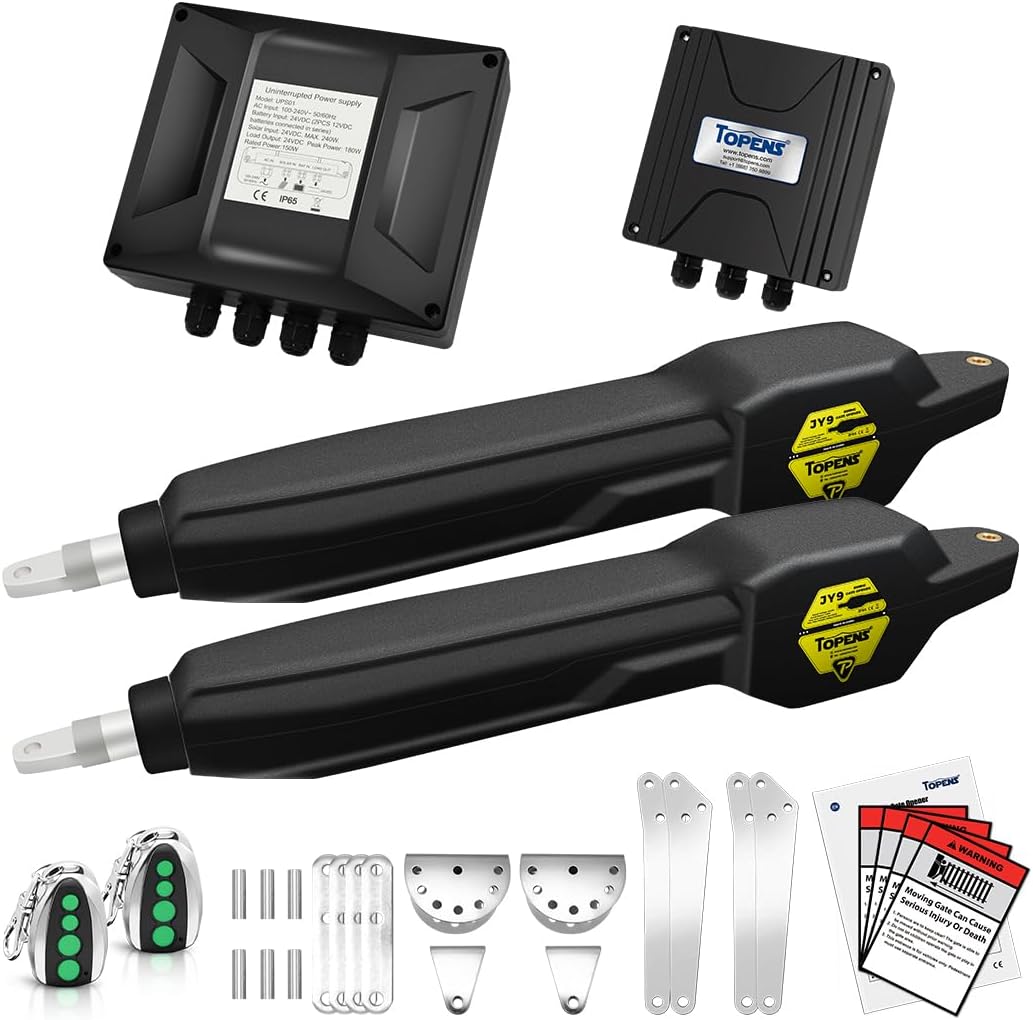 TOPENS JY9132 Automatic Gate Opener for Super Heavy Duty Dual Swing Gates Up to 20ft per Arm, Commercial Double Swing Gate Operator AC Powered with Remote Control Kit Solar Compatible