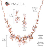 Mariell Elegant Cubic Zirconia Crystal Floral Vine Rose Gold Necklace and Earrings Set, Blush Gold CZ Jewelry Set for Weddings, Brides & Formals