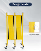 FAHKNS Industrial Expandable Barricade with Wheels 16.4 Feet Long Retractable Metal Traffic Gate Portable Security Barrier for Construction Site Elevator Outdoor Road Yellow Black