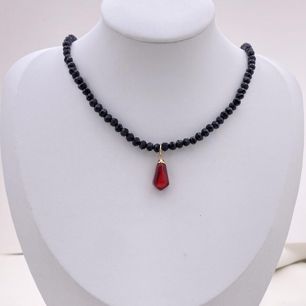 MOKAVIKY 25 Pomegranate Pendant Necklace with Black Bead for Women Cute Fruit Novelty Jewelry