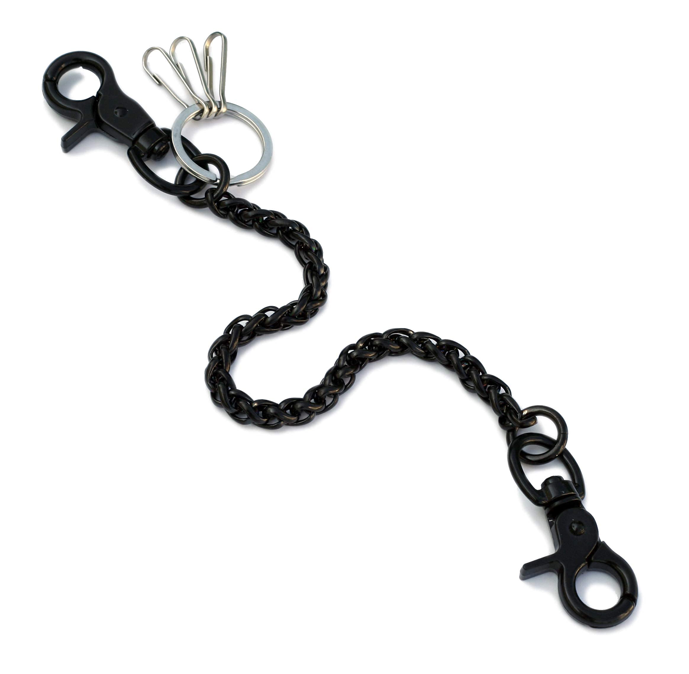 Chaîne de portefeuille en acier inoxydable OrangeTag Spiral avec 3 fermoirs (13in, unisexe-adulte, noir)