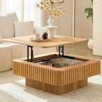 Lift Top Coffee Table with Storage for Living Room Mid Century Modern Coffee Table with Lifting Top Wood Fluted Coffee Tables with Lifts Up Tabletop for Home Apartment Office 38.6" Walnut Rectangle