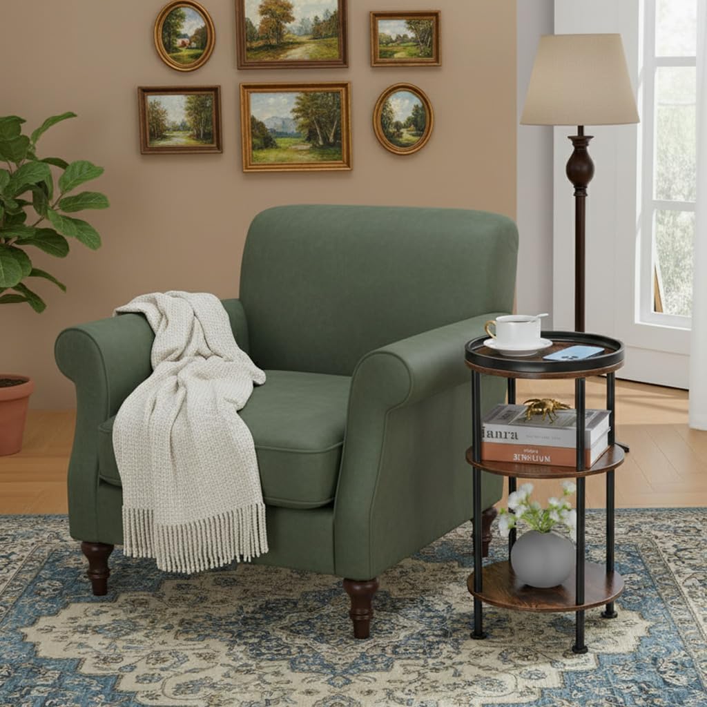 Small Round Side Table for Small Spaces, 3-Tier Round Accent Table Slim Side Table, Modern Sofa Corner Table for Living Room Nightstand Bedroom (Rustic Brown)