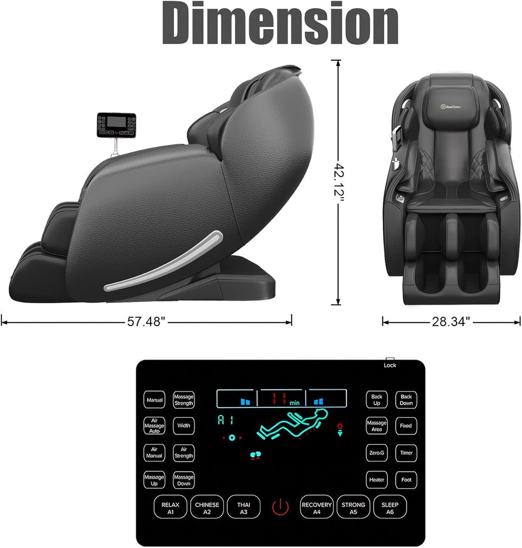 Real Relax 2024 Massage Chair, Full Body Zero Gravity SL-Track Shiatsu Massage Recliner Chair with Heat Body Scan Bluetooth Foot Roller APP Control, Favor-06 All Black