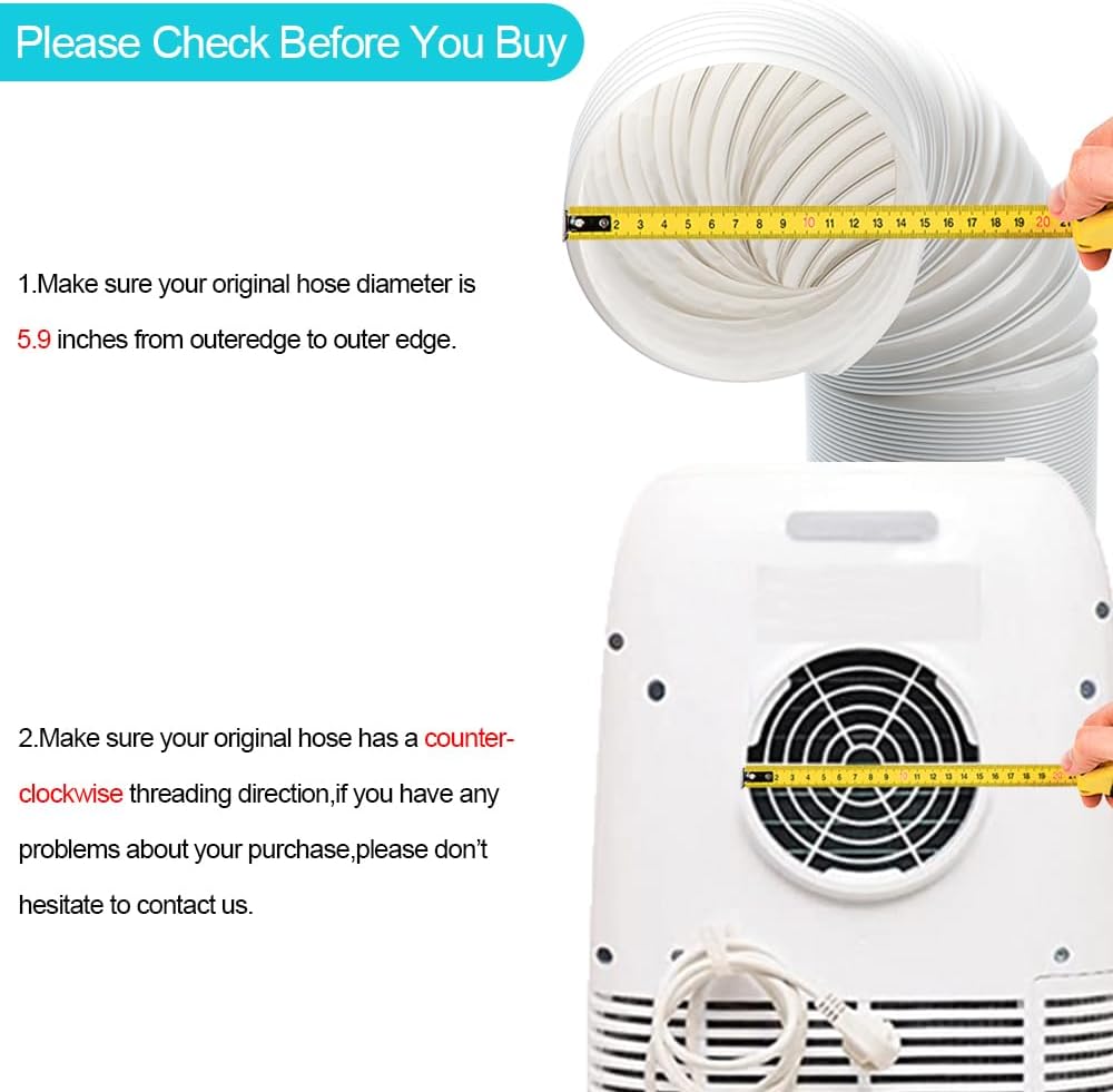 BEWAVE Portable Air Conditioner Hose, Portable Exhaust Vent Hose with 5.9 Inch Diameter, Universal Replacement AC Vent Hose Length up to 59"