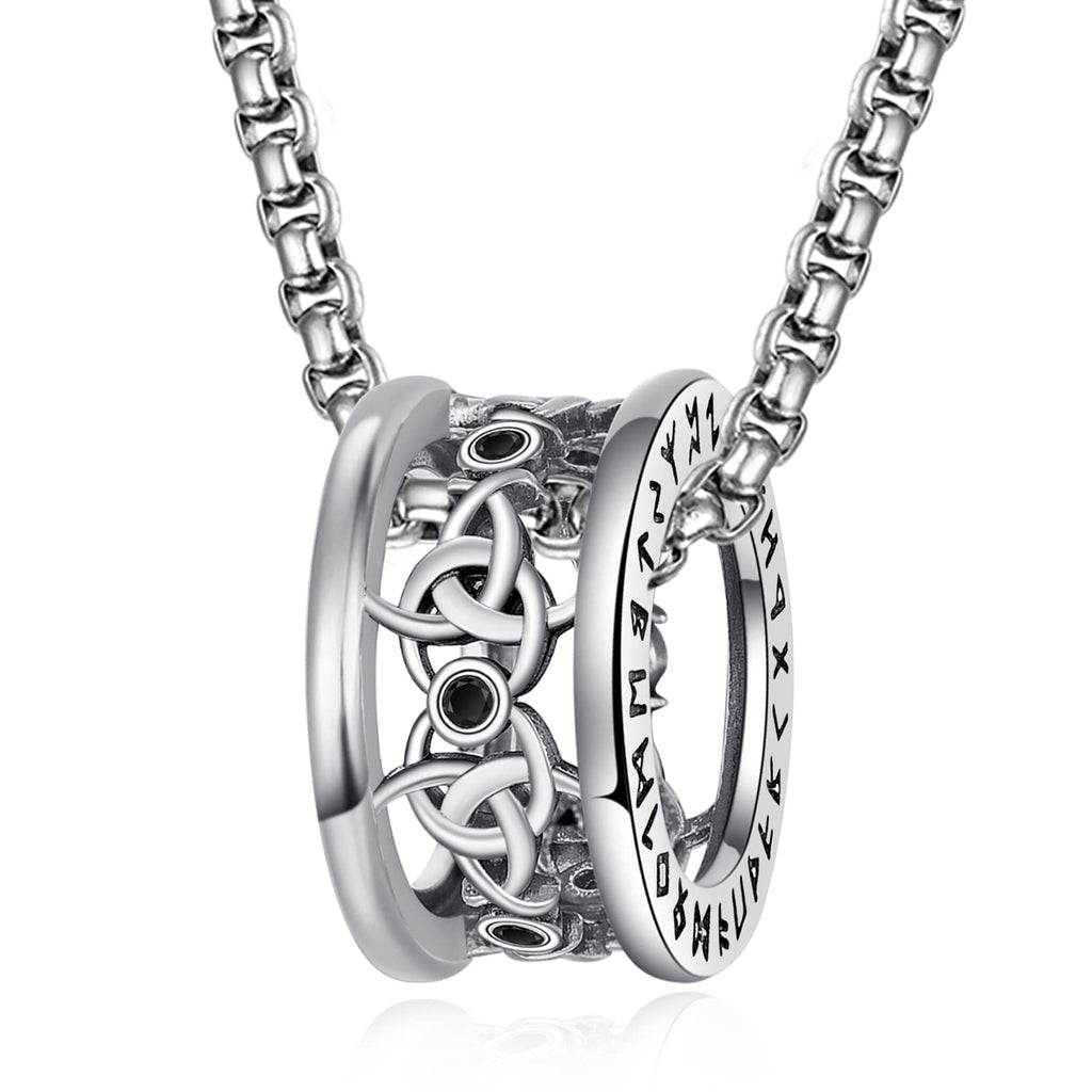 Viking Ring Necklace for Men 925 Sterling Silver Compass/Triquetra/Triskelion/Talisman/Rune/Valknut/Dragon/Odin Pendant Necklace Amulet Jewelry Gifts for Father Son Boyfriend Brother