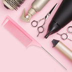 LLTGMV 9.3'' Rat Tail Comb for Hair Stylist, Parting Combs for Braiding hair, Rattail Comb with Metal Stainless Steel Pintail for Sectioning, Teasing and Styling (Pink)
