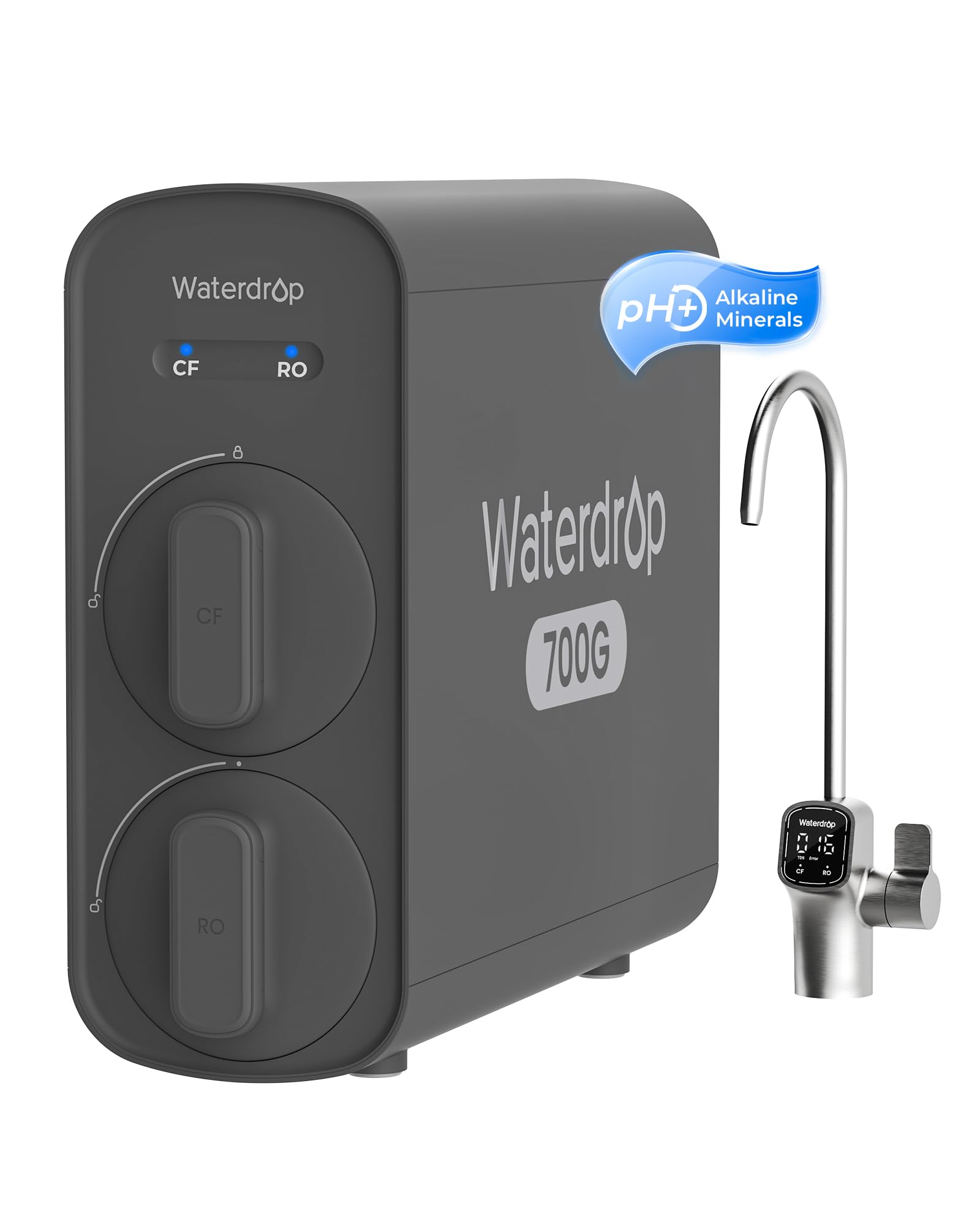 Waterdrop G5P700 Reverse Osmosis Water Filter, NSF/ANSI 372 Certified, 700G Fast Flow Reverse Osmosis System, 7 Stage RO Water Filtration System, 2:1 Pure to Drain, Smart LED Faucet, BPA Free