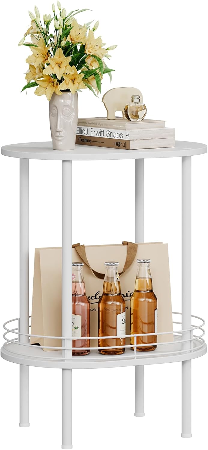 Small Round Side Table,Bedside Table with Storage,Morden Round Nightstand,Samll Side Table for Living Room,Bathroom,Bedroom, Nursery, Laundry, White