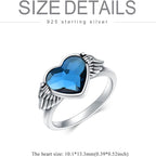 Urn Ring for Ashes 925 Sterling Silver Hold You in My Heart Angel Wings with Blue Crystal Heart Cremation Memorial Keepsake Jewelry Size 6-10