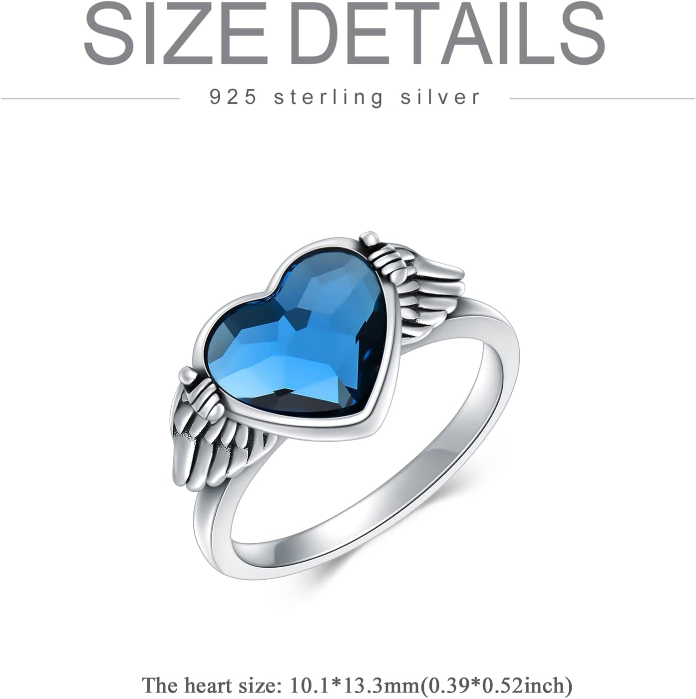 Urn Ring for Ashes 925 Sterling Silver Hold You in My Heart Angel Wings with Blue Crystal Heart Cremation Memorial Keepsake Jewelry Size 6-10