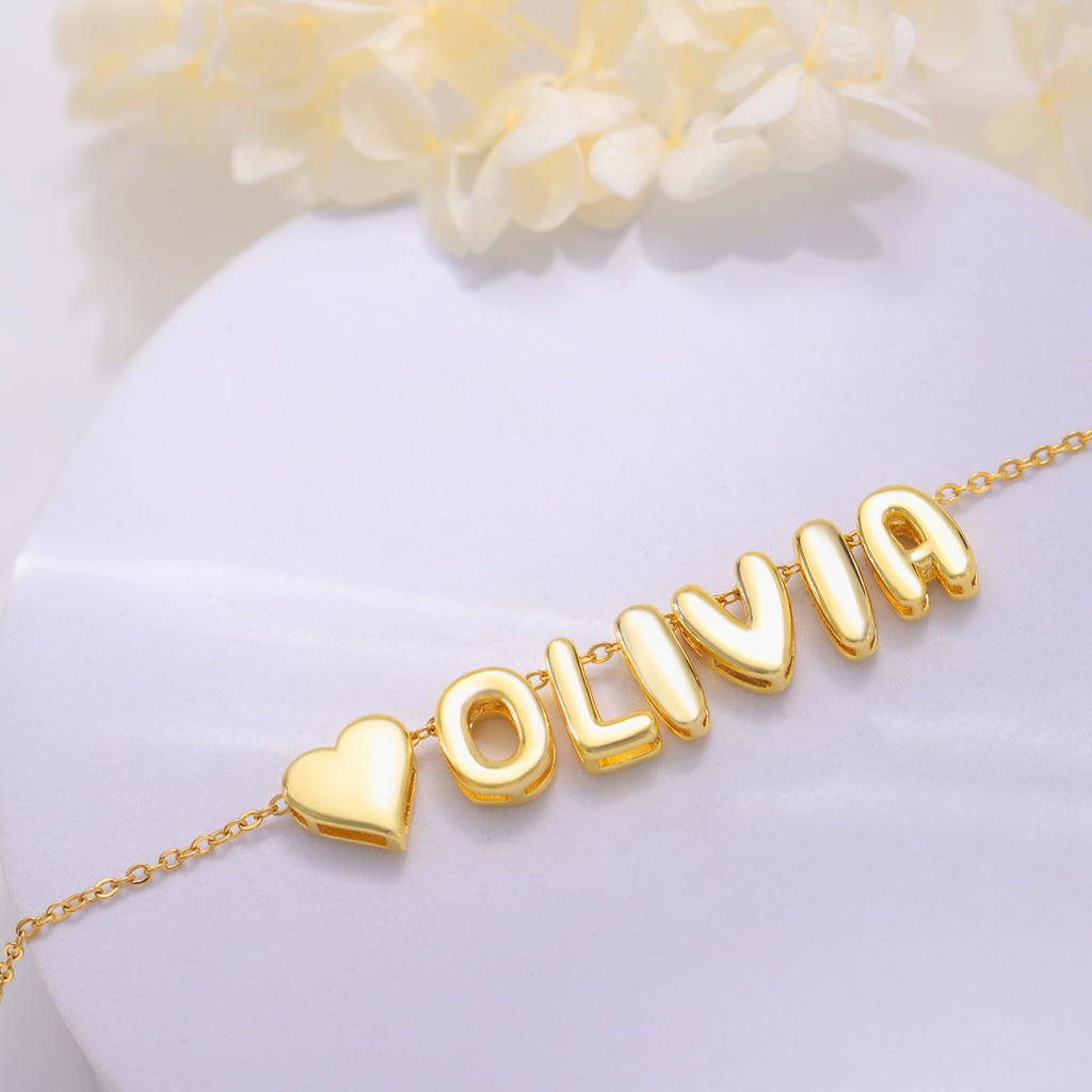 Yopicks Custom Bubble Letter Necklace, Personalized Name Necklaces for Women 14K Gold Plated Initial Necklace Mama Alphabet Pendant A-Z | Graduation Birthday Gifts for Women