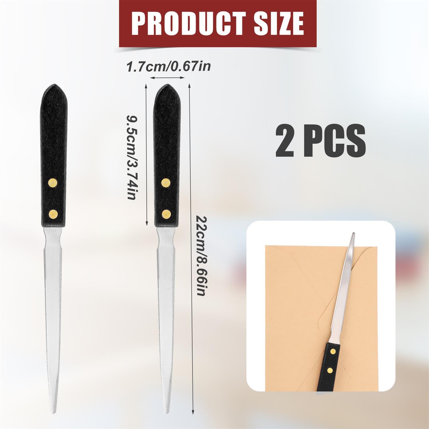 2pcs Letter Openers, Stainless Steel Envelope Openers Metal Mail Opener Tool with Wooden Handle Portable Sharp Envelope Slitter Package Wrapping Paper Cutter Knife for Home Office School Work Uses