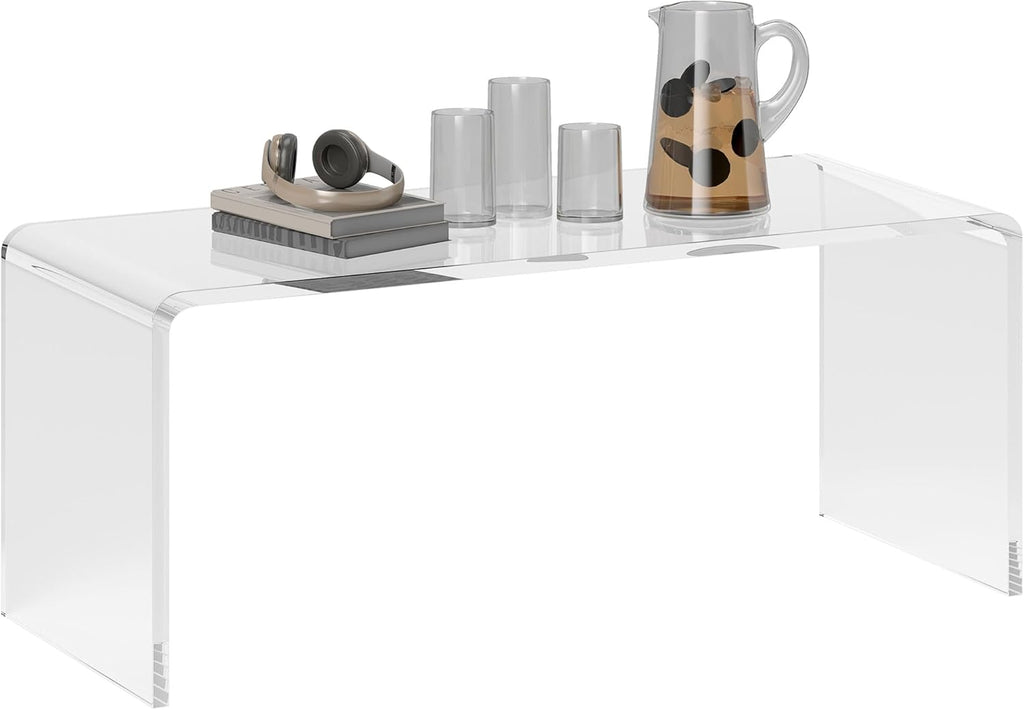 HOMCOM 0.6" Thick Acrylic Coffee Table, 39.25" Long Rectangle Waterfall Coffee Table, Clear