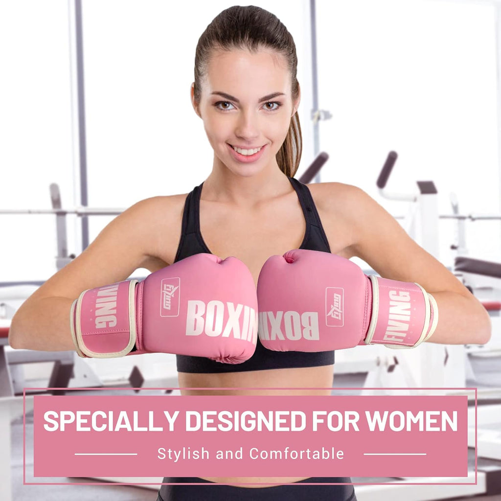 FIVING Pro Style Boxing Gloves for Women, PU Leather, Training Muay Thai,Sparring,Fighting Kickboxing,Adult Heavy Punching Bag Gloves Mitts Focus Pad Workout for Ladies