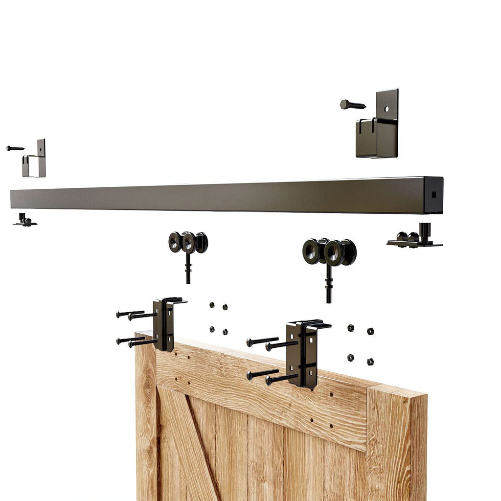 SMARTSMITH Rail de boîte de 5 pieds Matériel Rail de porte de grange coulissante en acier robuste, kit de montage mural, adapté aux portes intérieures et extérieures, installation facile, fluide et silencieuse