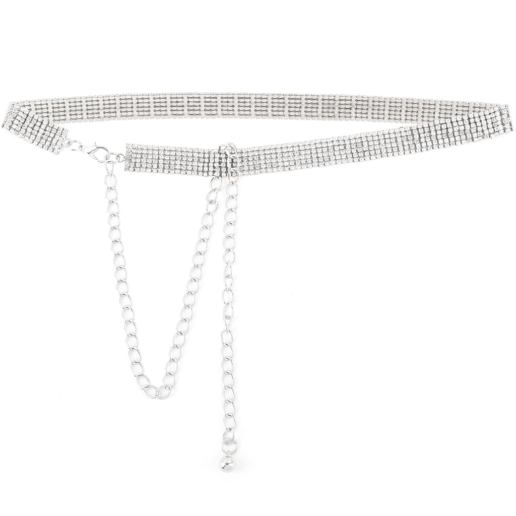 AUEAR, Women's Rhinestone Belt Shiny Crystal Diamond Waist Fashion Silver Buckle