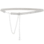 AUEAR, Women's Rhinestone Belt Shiny Crystal Diamond Waist Fashion Silver Buckle