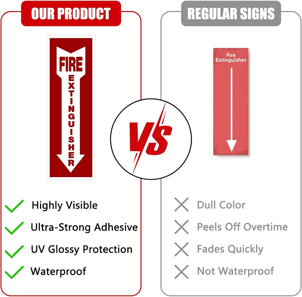 Fire Extinguisher Signs,Safety Sign Sticker glow in the dark 12 Pack 4" X 12" Durable Self Adhesive, Waterproof and UV Protected,for Home, Office or Boat