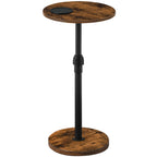 Set of 2 Small Round Side Table, Adjustable Height Drink Table, Pedestal Side Table with LED Light and Cup Mat, Coffee Martini Table, for Small Spaces, Rustic Brown and Black ETHR32E01S2