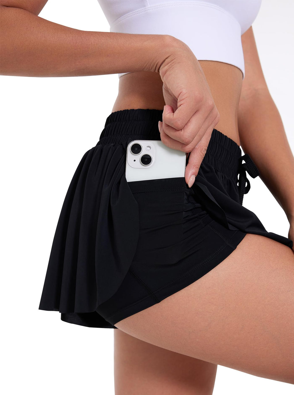 ECENOKL Flowy Athletic Shorts for Women Girls Butterfly Shorts Running Workout Gym Yoga Tennis Comfy Skort 2 in 1 Preppy Shorts with Pocket Cute Summer Clothes 011-Black-M