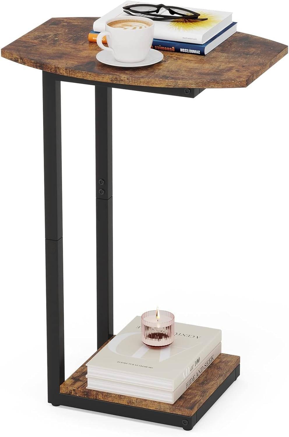 Hosfais Small Side Table End Table, C-Shaped Wood Coffee Table TV Tray for Eating Couch Tables for Small Space, Living Room, (Black)