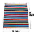 AerWo Mexican Tablecloth 60 x 85, Mexican Serape Blanket with Tassels for Fiesta Party Cinco De Mayo Decorations, Rectangle Woven Stripe Tablecloth, Outdoor Picnic Blankets Dining Table Cover