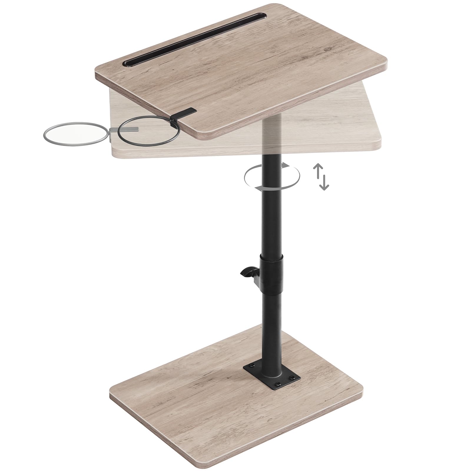 HOOBRO TV Tray Table, 360° Swivel Side Table Sofa Armrest Tray for Couch, Height Adjustable C Shaped End Table, Snack Desk with Cup Holder, for Small Spaces, Rustic Brown and Black BF234BZ01