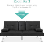Best Choice Products Faux Leather Upholstered Modern Convertible Futon, Adjustable Folding Sofa Bed, Guest Bed w/Removable Armrests - Black