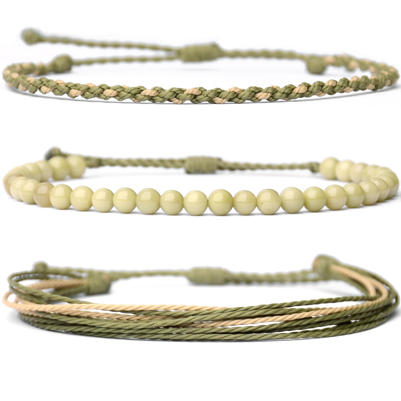 Handmade Natural Stone Beaded Healing Bracelet Gift for Men Adjustable Rope String Bracelet (Lava Rock, Adjustable)