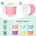 Aodaer Paper Ice Cream Cups Disposable Dessert Bowls 6 Colors Ice Cream Containers Hot and Cold Food Bowls Summer Party Treat Cups for Frozen Yogurt, Dessert, Sundae (300, 8 oz)