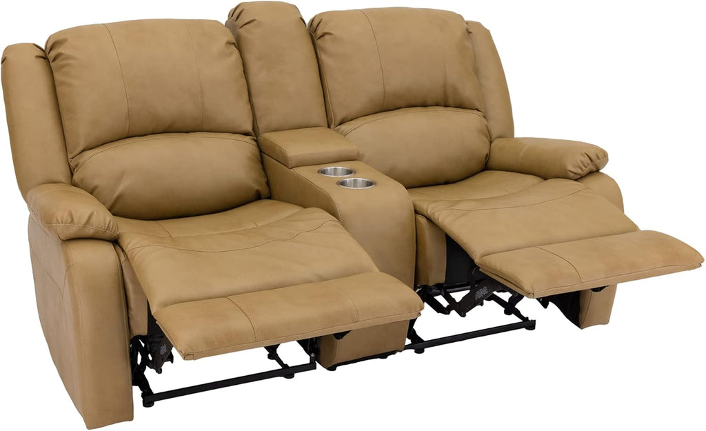 RecPro Charles 67" Double Recliner RV Sofa | Zero Wall Loveseat for Camper | Wall Hugger Couch | Fifth Wheel Theater Seating | Upgraded 2023 Fabric (Toffee)