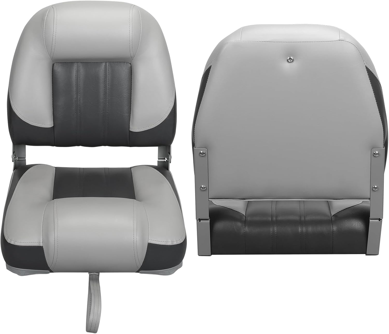 Elite Folding Boat Seat Low Back Boat Seating Fold-Down Fishing Boat Seat, 2 Pack, Charcoal/Light Gray