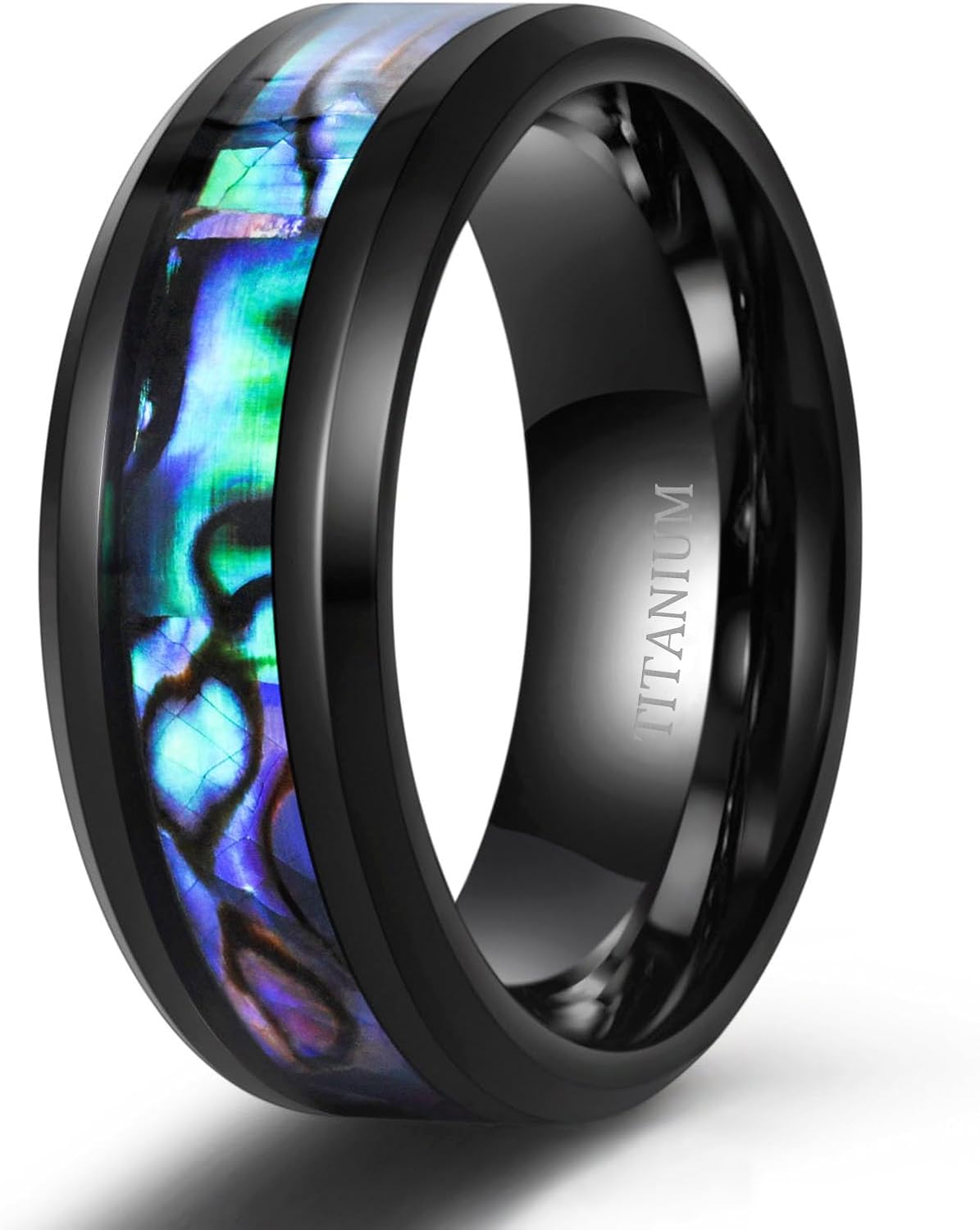 TIGRADE 8MM Abalone Shell Titanium Rings Wedding Bands Comfort Fit Size 6-14