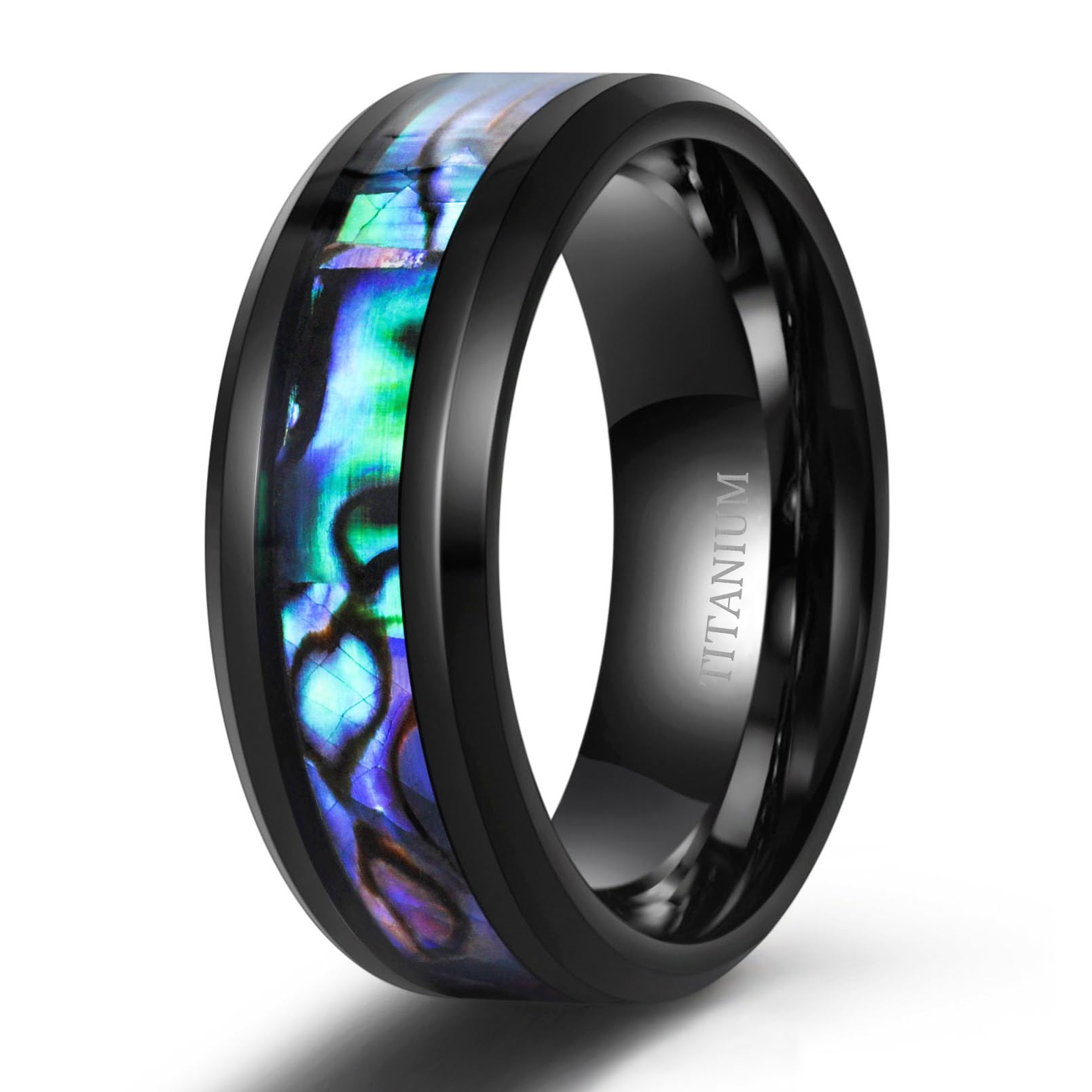 TIGRADE 8MM Abalone Shell Titanium Rings Wedding Bands Comfort Fit Size 6-14