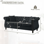 Chesterfield Sofa Couch,80" Button Tufted Velvet Sofa with Rolled Arms&Nailhead Trim,Comfy 3 Seater Sofa,Oversize Mid Century Modern Couch for Living Room,Bedroom,Apartment,Office(Black)