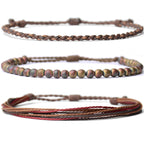 Handmade Natural Stone Beaded Healing Bracelet Gift for Men Adjustable Rope String Bracelet (Lava Rock, Adjustable)