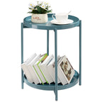 TeoKJ 2 Tier Gold Side Table, Folding Round Metal End Table Small Nightstand with Two Removable Tray for Bedroom Living Room Small Spaces Bedside Gold