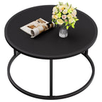 SAYGOER Black Coffee Table Round Marble CoffeeTables for Living Room Modern Small Center Table with Metal Frame, 27.6 * 27.6 * 17.7, Faux Marble