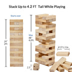 ApudArmis Giant Tumble Tower (Stack from 2Ft to Over 4.2Ft), 54 PCS Pine Wooden Stacking Timber Game with 1 Dice Set - Classic Block Giant Outdoor Game for Teens Adults Family