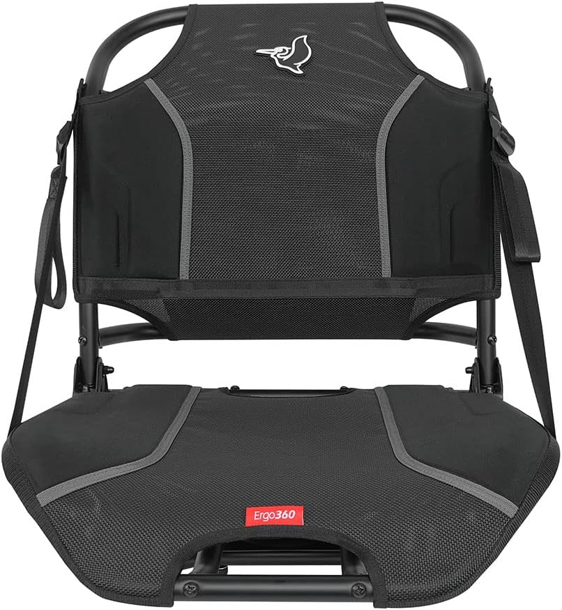 Pelican Ergo360 Swivel Boat Seat - Premium Fishing Seat - Adjustable Backrest - Bass Raider Compatible - Black