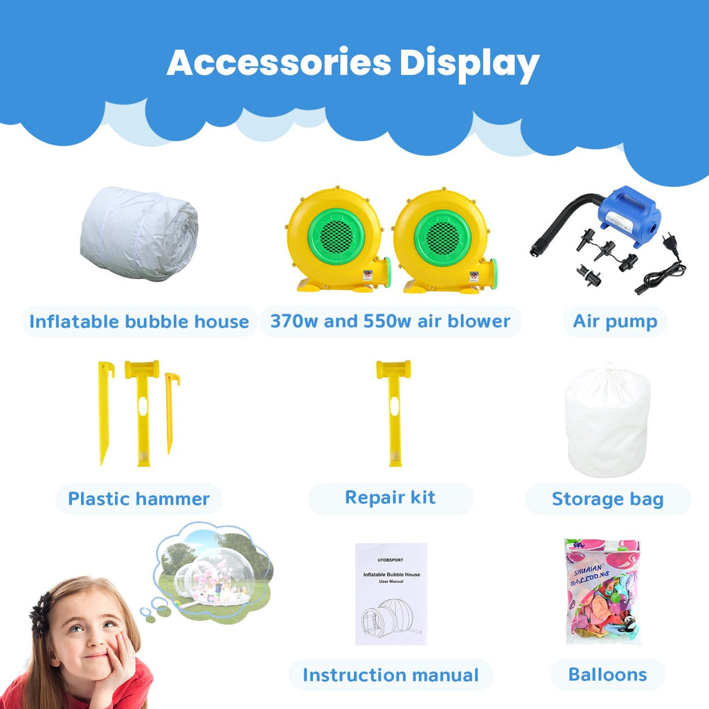 10FT Inflatable Bubble House, PVC Bubble Bounce House with Upgraded Double Air Duct, Bubble Tent Dome for Backyard Birthday Wedding Christmas Party