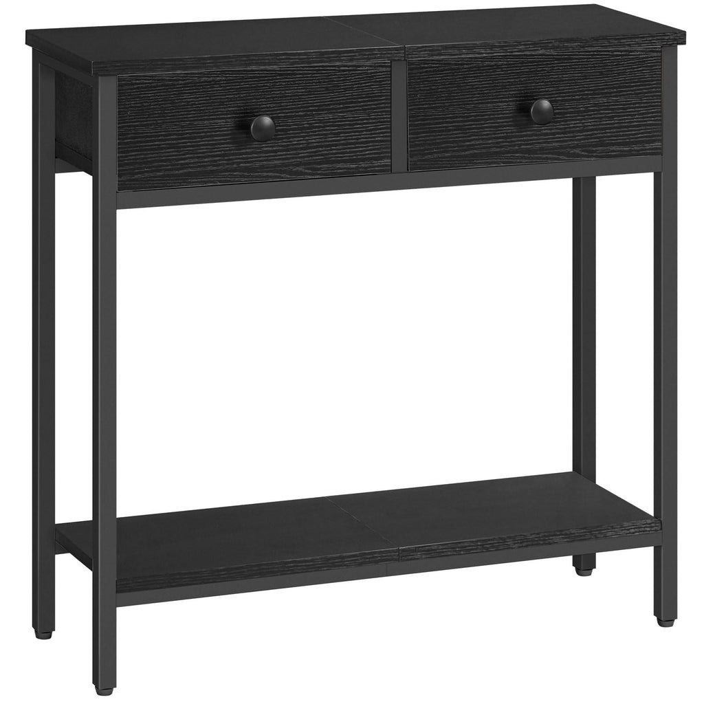 HOOBRO 29.5" Narrow Console Table with 2 Fabric Drawers, Small Entryway Table with 2-Tier Storage Shelves, Sofa Table, Behind Couch Table, for Living Room, Hallway, Rustic Brown and Black BF71XG01