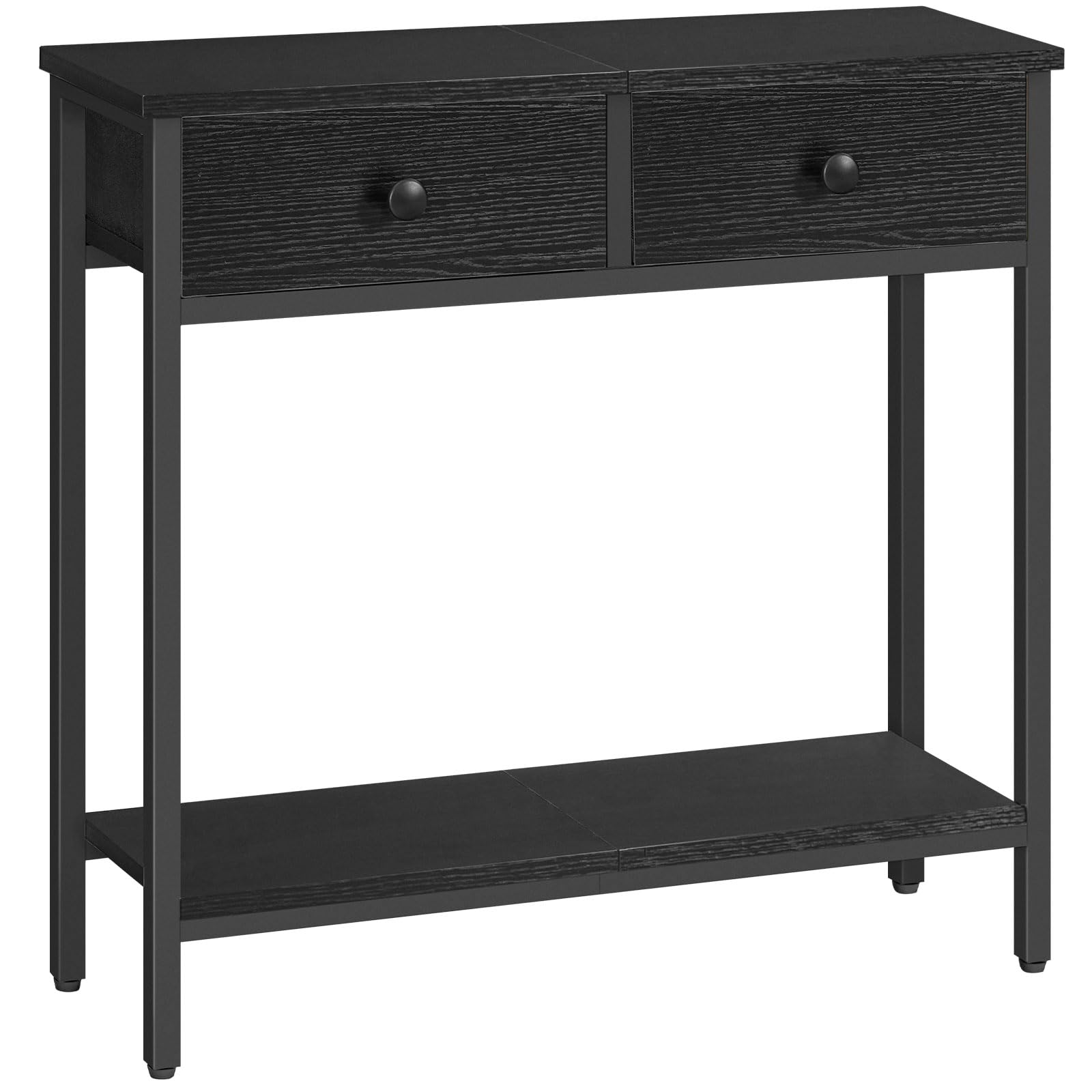 HOOBRO 29.5" Narrow Console Table with 2 Fabric Drawers, Small Entryway Table with 2-Tier Storage Shelves, Sofa Table, Behind Couch Table, for Living Room, Hallway, Rustic Brown and Black BF71XG01
